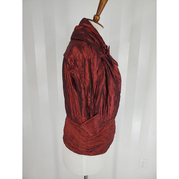 ESSENTIALS BY MILANO Women's Burgundy Rouched Blouse Sz M - Picture 2 of 10